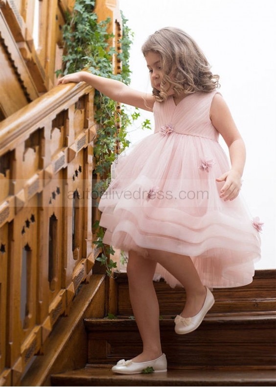 Pleated Tulle Floral Flower Girl Dress